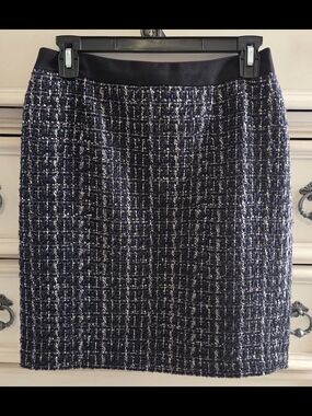 White House Black Market Blue And Black Tweed Pencil Skirt